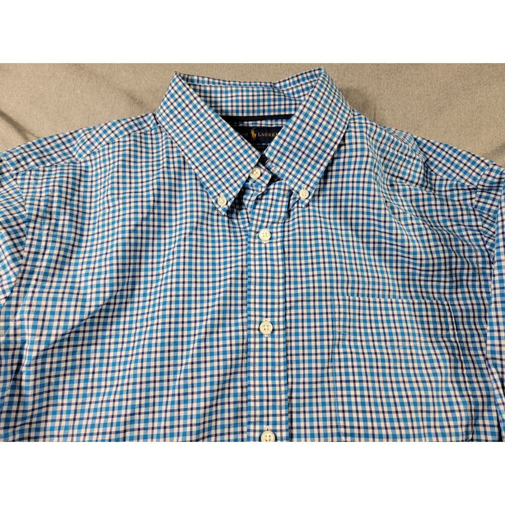 Ralph Lauren Shirt Men's XL 140's 2-Ply Long‎ Sleeve Blue Plaid Check Button Up
